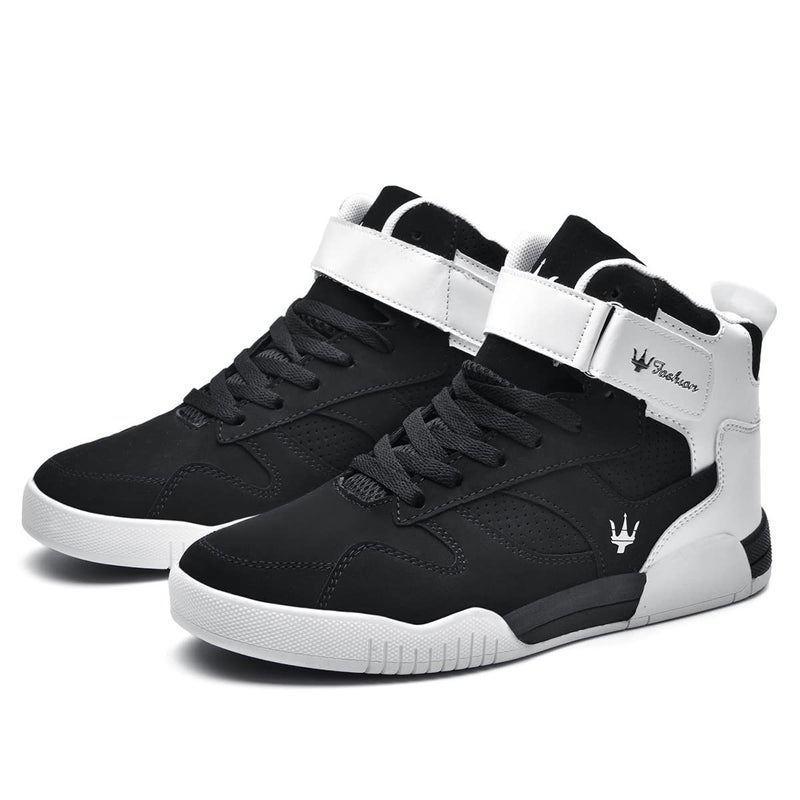 FZUU Men's Fashion High Top Leather Street Sneakers Sports Casual Shoes (10.5, Black, Numeric_10_Point_5) - Image 3